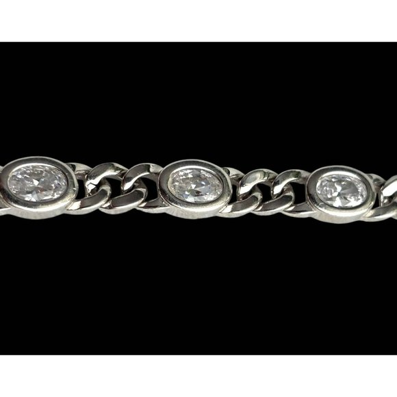 New Tocara Sterling Silver Bracelet Oval DiAmi Crystals Sparkle 925 Curb Link 7" - Picture 5 of 12